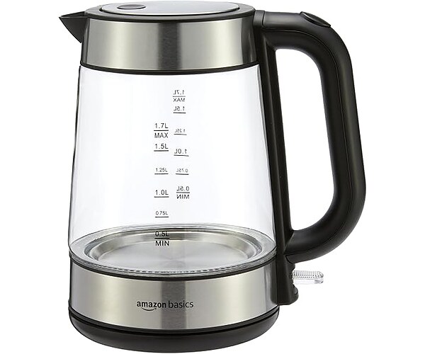 Amazon Basics Electric Kettle with Glass Carafe for Tea and Coffee, BPA-Free, Fast Boiling, Auto Shut-Off