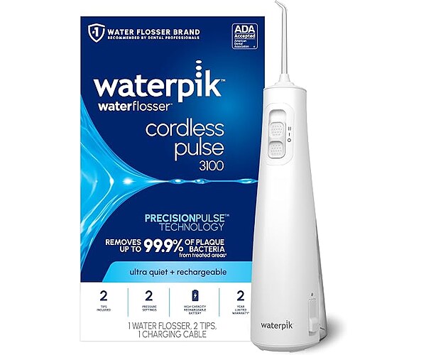 Waterpik Cordless Pulse 3100 Portable Water Flosser, Rechargeable, White