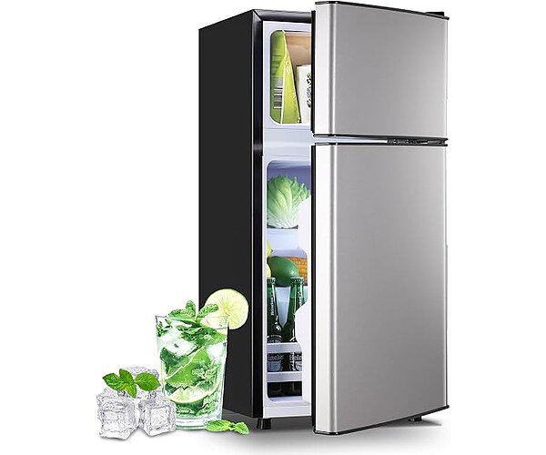 DEMULLER 2.4 Cu.Ft Small Refrigerator with Freezer Mini Fridge Silver