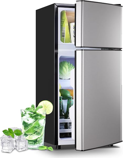 DEMULLER 2.4 Cu.Ft Small Refrigerator with Freezer Mini Fridge Silver