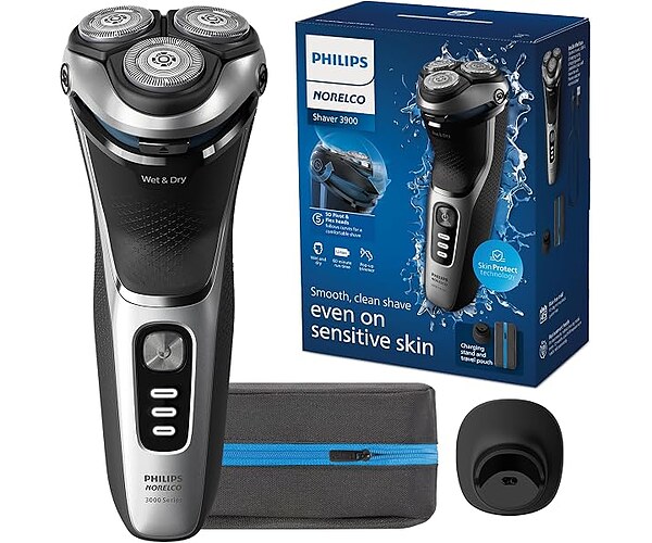 Philips Norelco 3900 Electric Shaver, Storm Blue, 27 Self Sharpening Blades