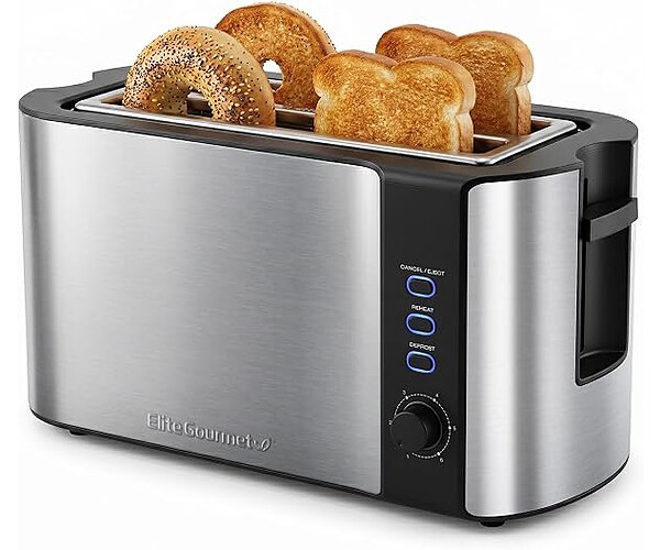 Elite Gourmet 4-Slice Long Slot Toaster, Extra-Wide Slots, 6 Browning Settings