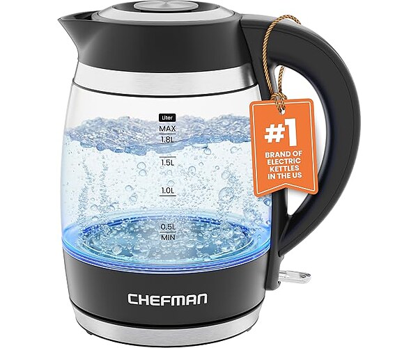 Chefman Electric Kettle, 1.8L 1500W, Hot Water Boiler, Removable Lid for Easy Cleaning, Auto Shut Off