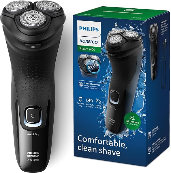 Philips Norelco 2400 Series Electric Shaver, Deep Black, 27 Self Sharpening Blades