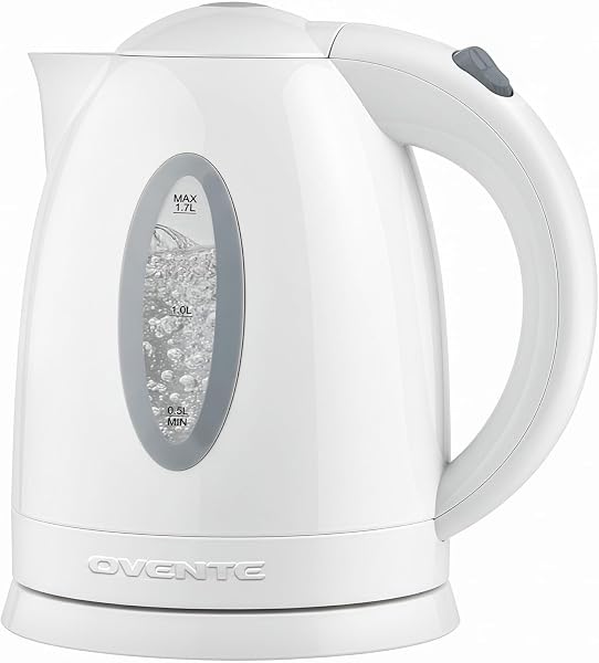 OVENTE 1.7L Electric Tea Kettle, Fast Boiling Water Heater, White KP72W