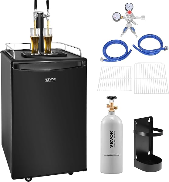 VEVOR Beer Kegerator, Dual Tap Draft Beer Dispenser, Full Size Keg Refrigerator