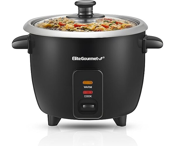 Elite Gourmet ERC003BX Rice Cooker with Keep Warm, 6 Cups Cooked, Black