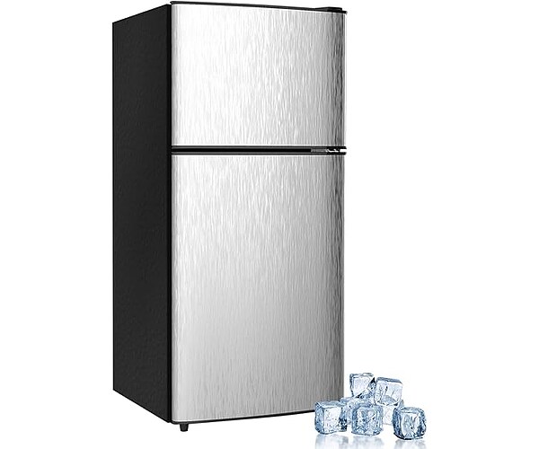 Cucina Magica Mini Fridge with Freezer, 3.2 cuft, Double Door Compact - Silver
