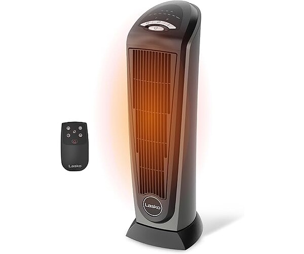 Lasko 23" Ceramic Tower Space Heater with Remote Control - Silver
