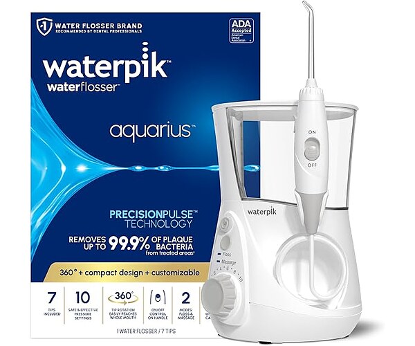 Waterpik Aquarius Countertop Water Flosser with 10 Settings, 7 Tips, White