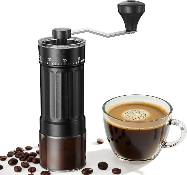CEVING Mini Manual Coffee Grinder with 40 Adjustable Settings, Black