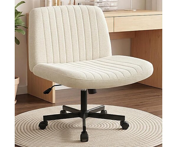Orange Factory Criss Cross Chair, Wide Fabric Desk Chair with Wheels, Beige