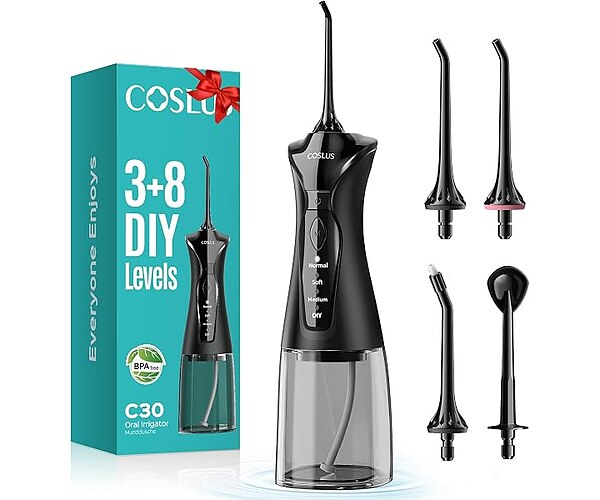 COSLUS C30 Water Dental Flosser, Upgraded DIY Mode, Black